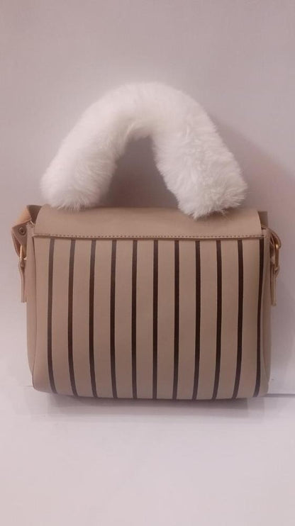 Gucci Style Printed Handbag for Women Skin Beige Striped Chain Handle