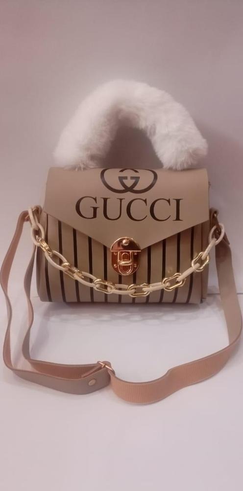 Gucci Style Printed Handbag for Women Skin Beige Striped Chain Handle