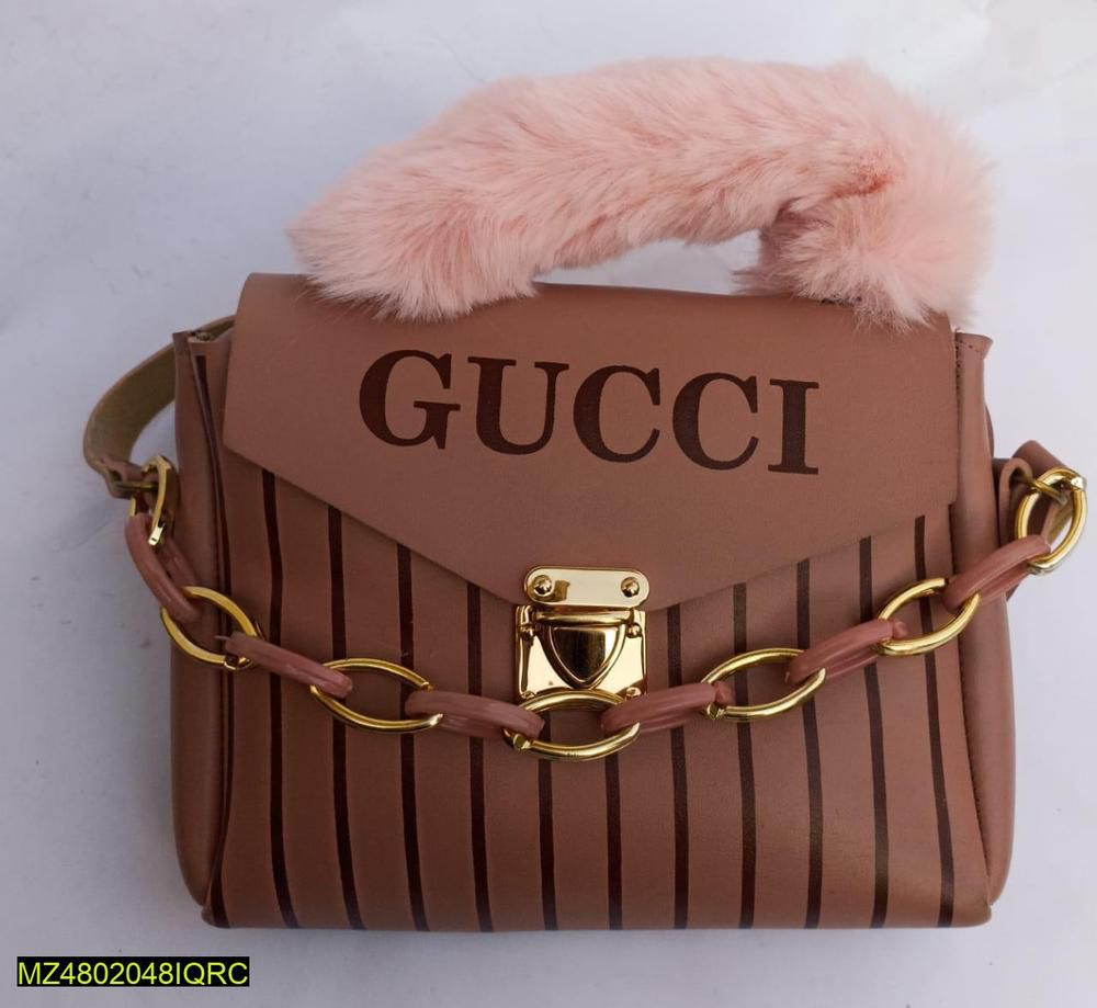 Gucci Style Printed Handbag for Women Skin Beige Striped Chain Handle