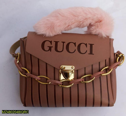 Gucci Style Printed Handbag for Women Skin Beige Striped Chain Handle